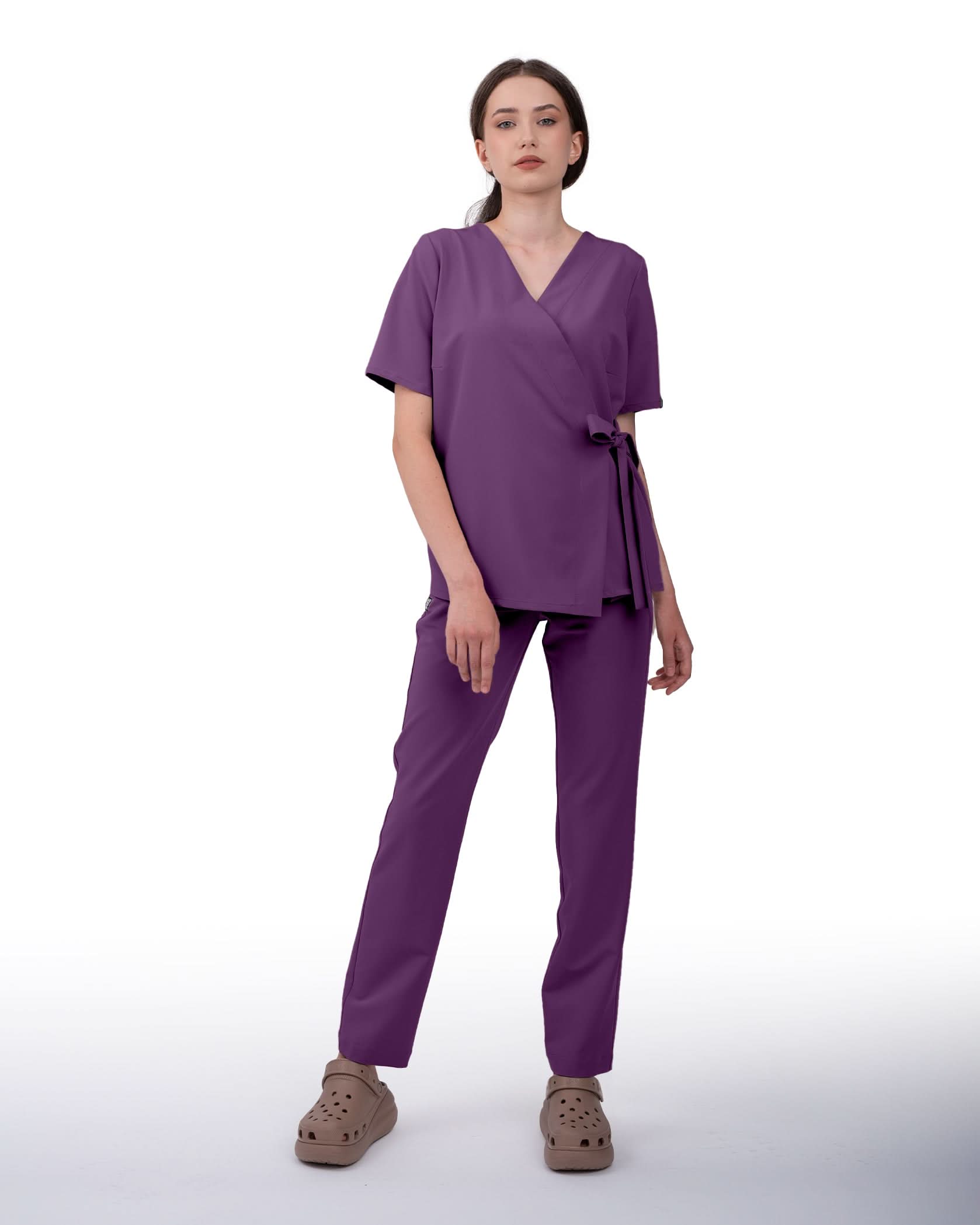ANAIS Plum Scrub Top - Front view