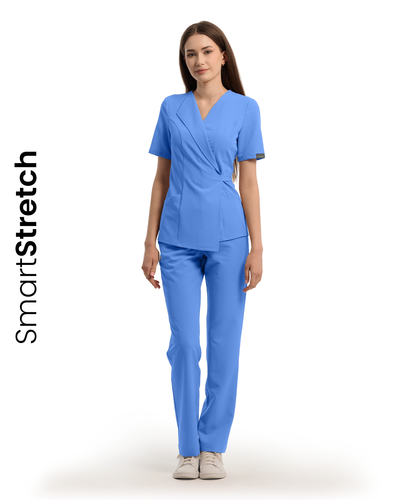 SIENA Sky Blue Scrub Top - Front view