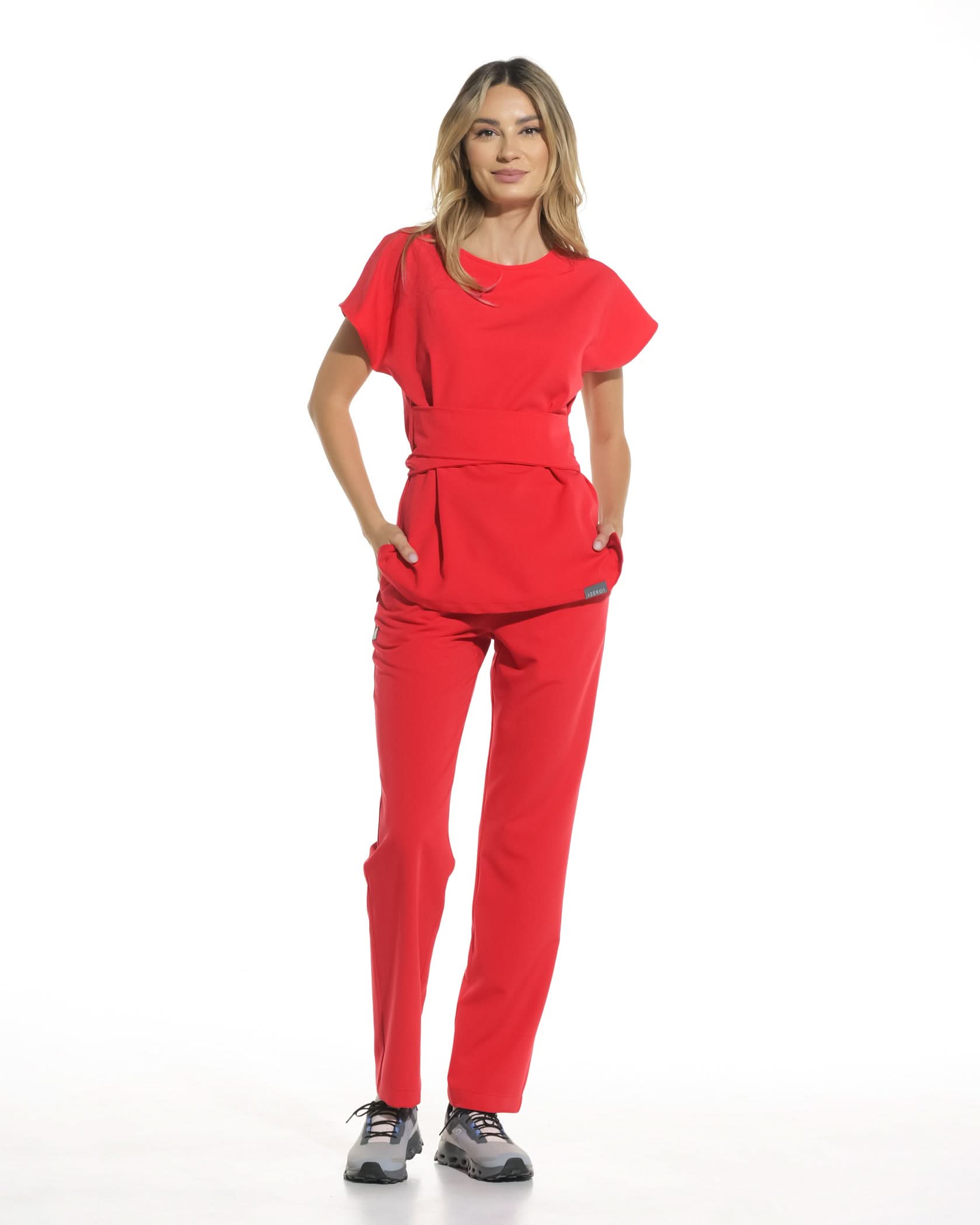 CELESTE Red Scrub Top - Front view