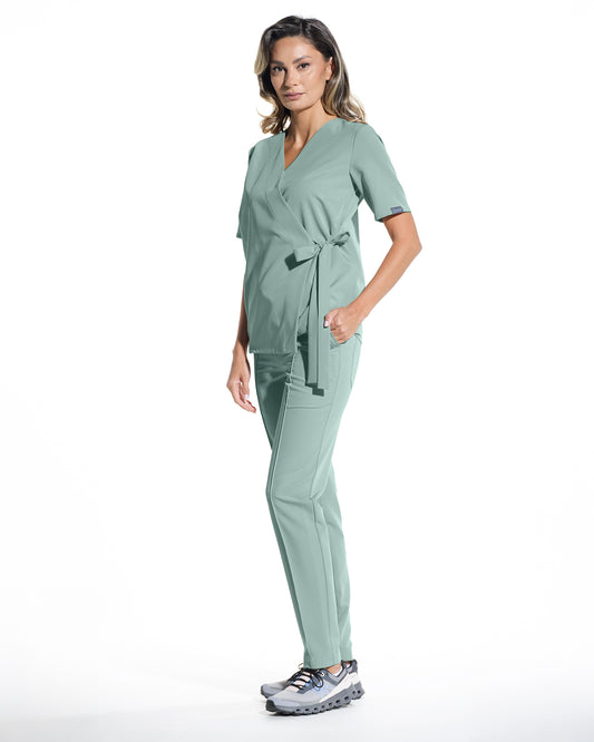 Bluza medicala kimono ANAIS jad - vedere laterala cu cordon