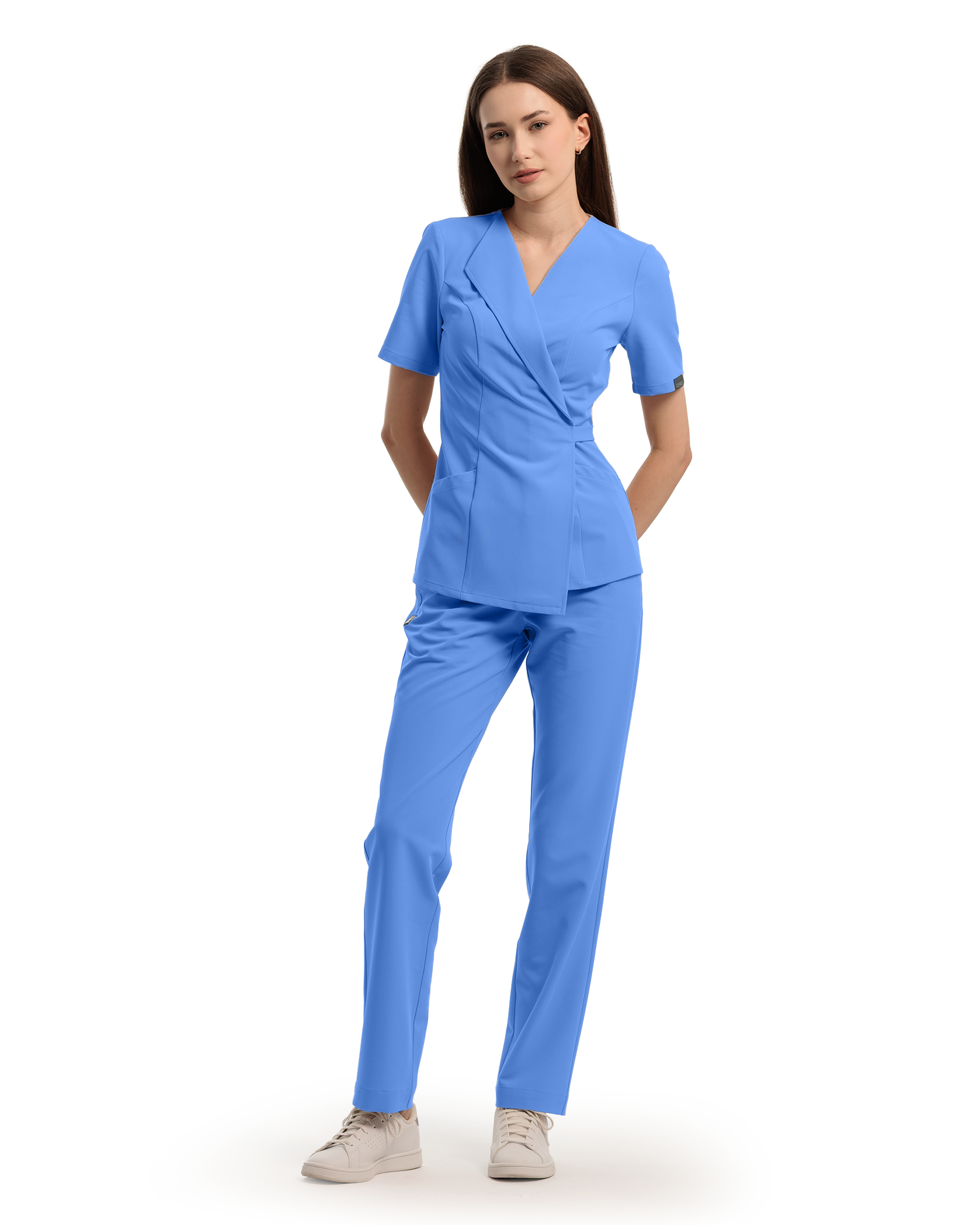 SIENA Sky Blue Scrub Top - Close up details