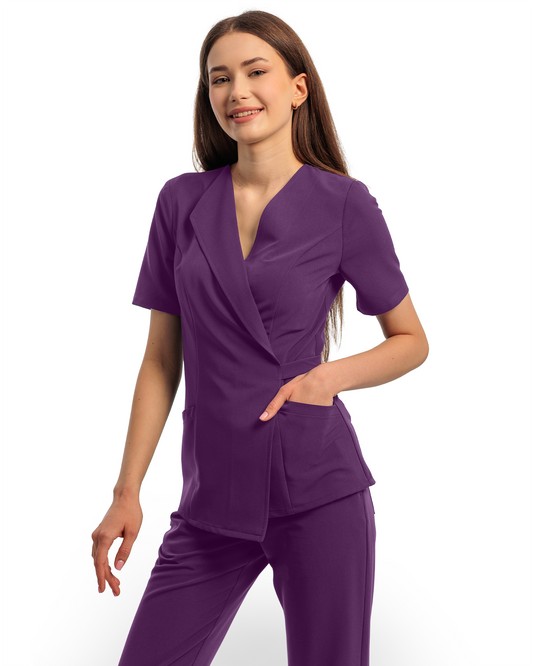 Bluza medicala lejera SIENA plum - mana in buzunar