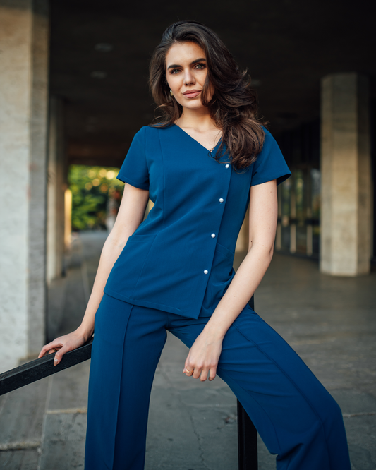 PERLA Royal Blue Scrub Top