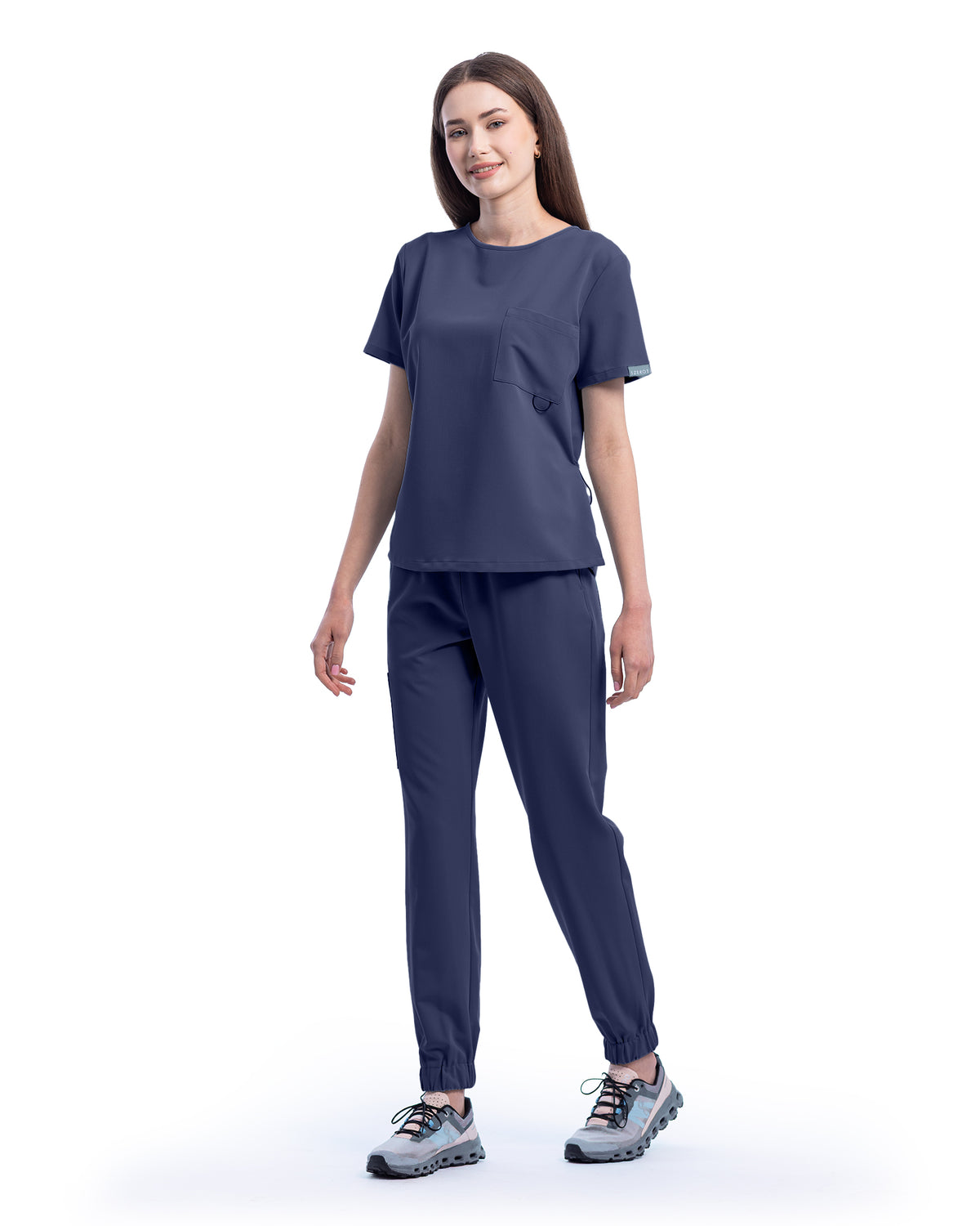 Costum medical Active navy - vedere frontala, set complet bluza si pantaloni jogger