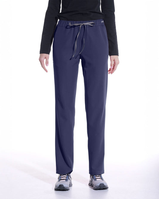 Pantalon medical STYLE navy - detaliu cordon si talie elastica, vedere frontala