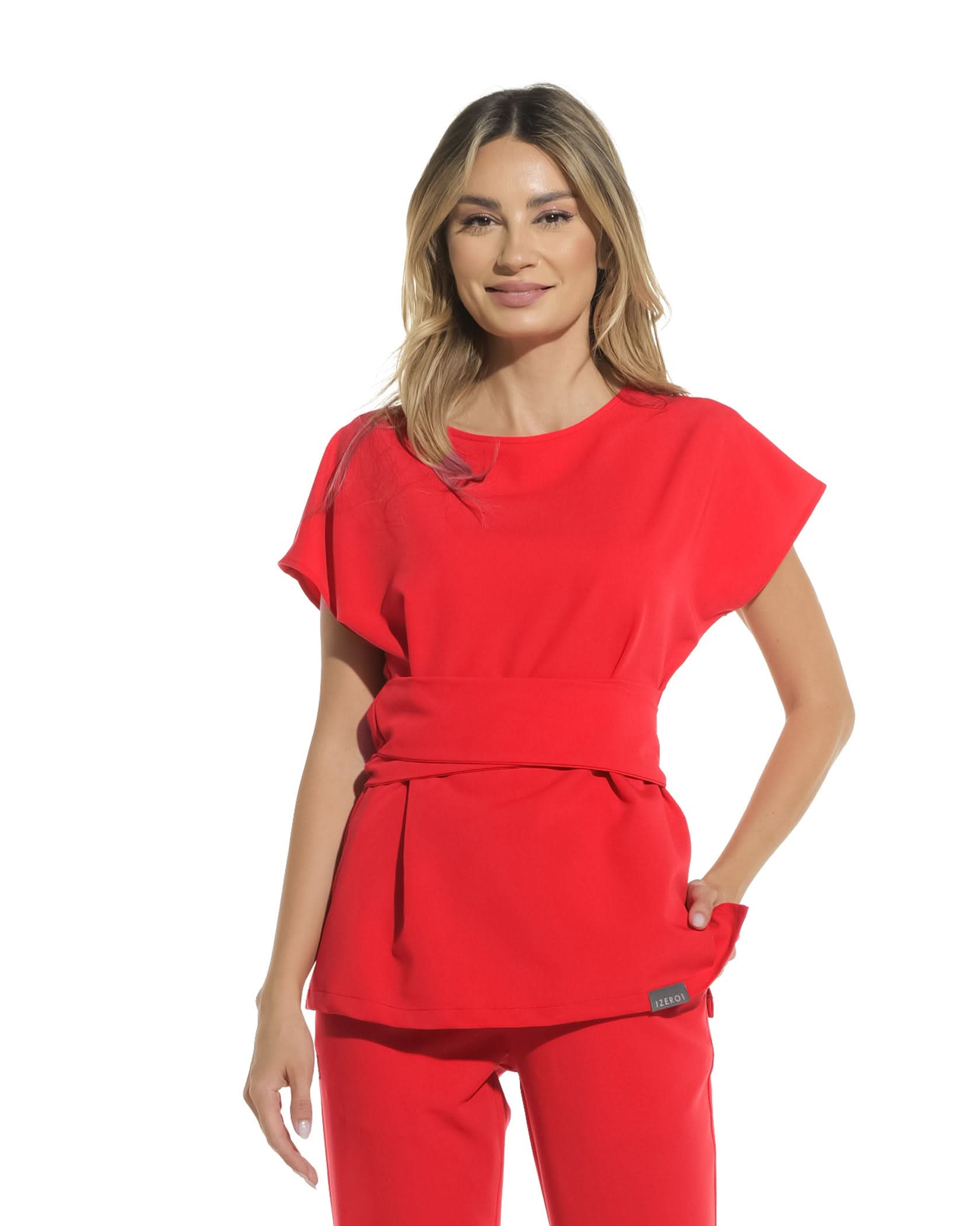 CELESTE Red Scrub Top - Close up details
