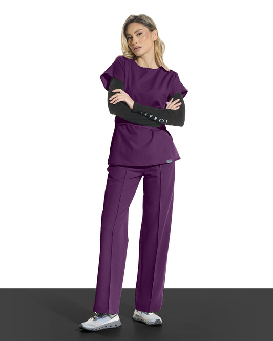 Palazzo pants, plum color.