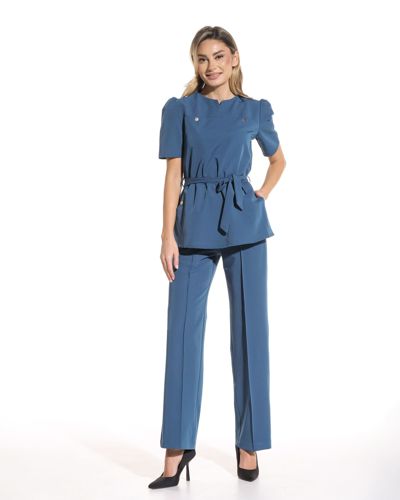 Pantaloni PALAZZO marine - 1zero1.ro