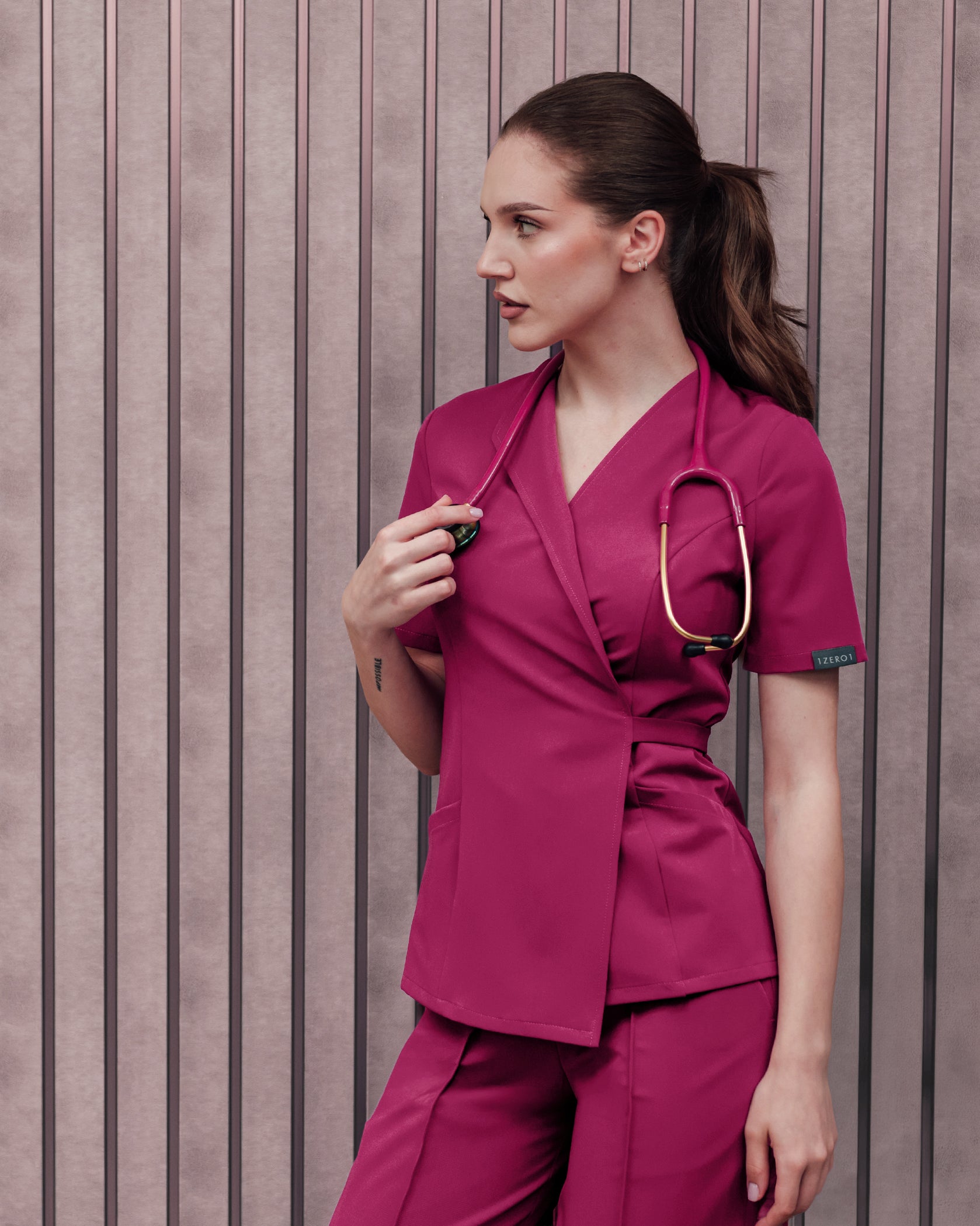 SIENA Magenta Scrub Top - Front view